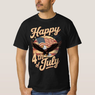 Feliz 4 de julho - Camiseta retrô da águia - Vinta