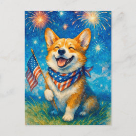 Feliz 4 de Julho Corgi Welsh Corgi Rainha Cartão P