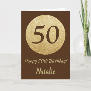 Feliz 50º aniversário, Castanho e Dourado Cartão L