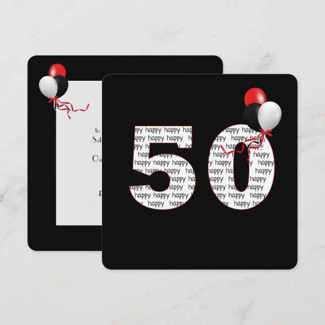 Feliz 50º aniversário do convite preto (Frente/Verso)