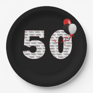 Feliz 50º aniversário em prato de papel preto