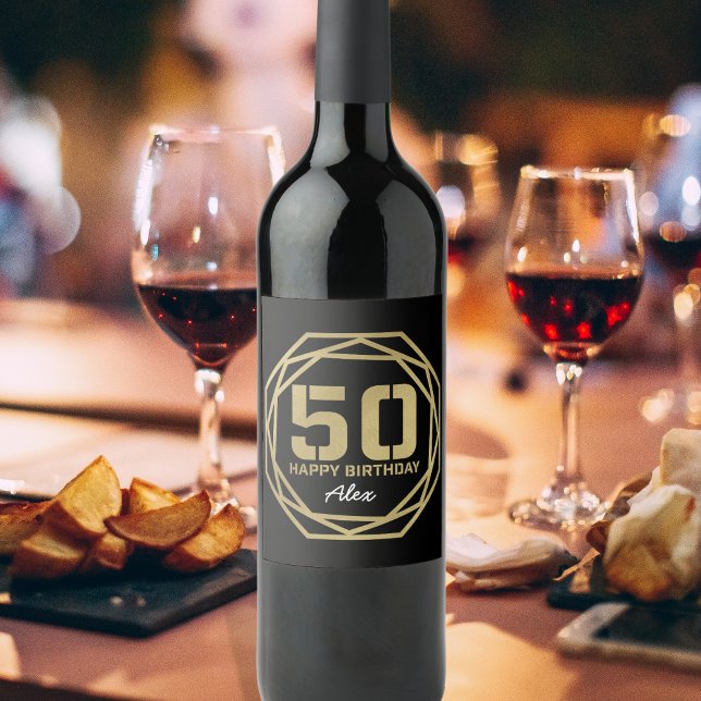 Feliz 50º Aniversário Etiqueta de Vinho Personaliz (Criador carregado)