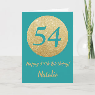 Feliz 54.º Aniversário do Teal e Dourado Cartão Lu