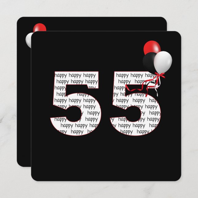 Feliz 55º aniversário do convite preto (Frente/Verso)