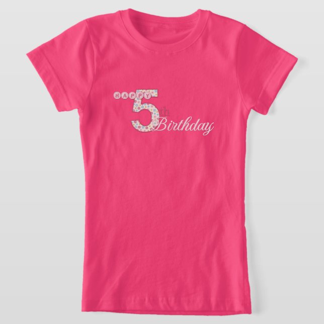 Feliz 5 Birthday Pink T-Shirt (Postura )