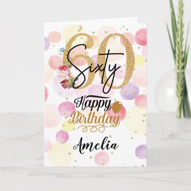 Feliz 60º aniversário Cartão Dourado para Mulher P (Frente)