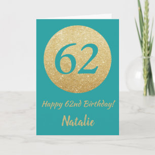 Feliz 62º Aniversário do Teal e Dourado Cartão Lum