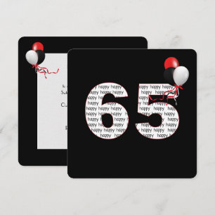 Feliz 65º Aniversário no Convite Preto