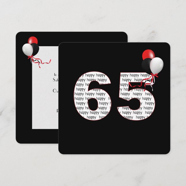 Feliz 65.º aniversário do convite preto (Frente/Verso)