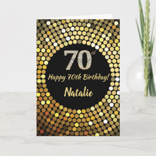 Feliz 70 de aniversário preto e Dourado cartão bri