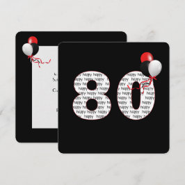 Feliz 80º Aniversário no Convite Preto