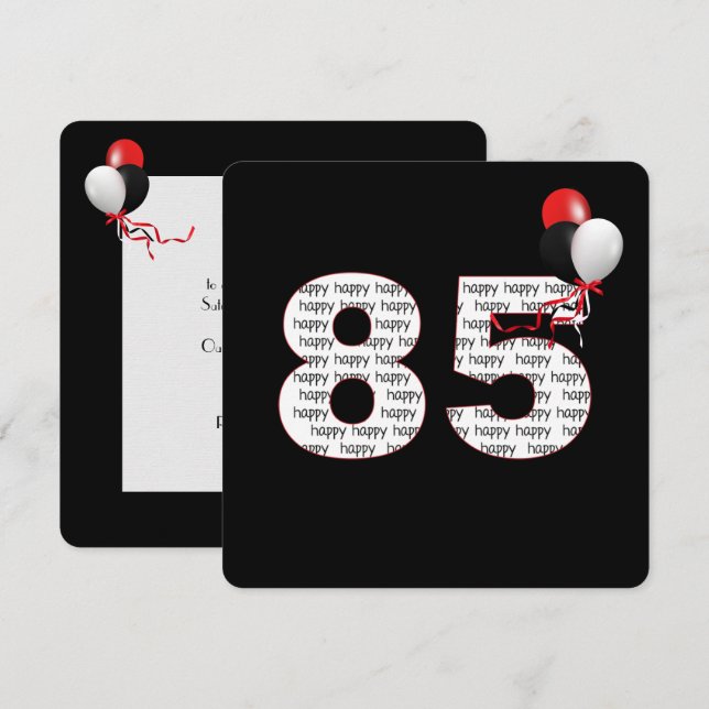 Feliz 85º Aniversário no Convite Preto (Frente/Verso)