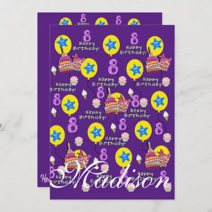 Feliz 8.º Aniversário do Convite #8 Roxo