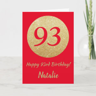 Feliz 93º Aniversário Vermelho e Dourado Cartão