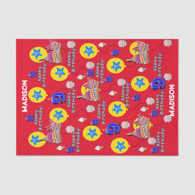 Feliz 9.º Aniversário Papel Tecido #9 Vermelho (Frente )