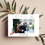 Feliz & A ser casada com a fotografia elegante<br><div class="desc">Envie umas festas de Natal e noivado com sua Feliz e para se casar com o Cartão com fotos Elegante.</div>