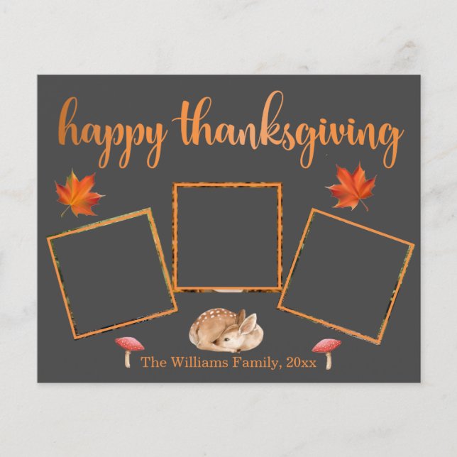 feliz ação de graças 3 fotos colagem cinza (Frente)