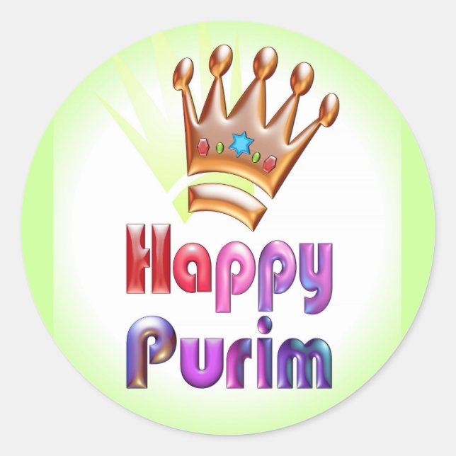 Feliz adesivo divertido de Purim Coroa com Estrela (Frente)