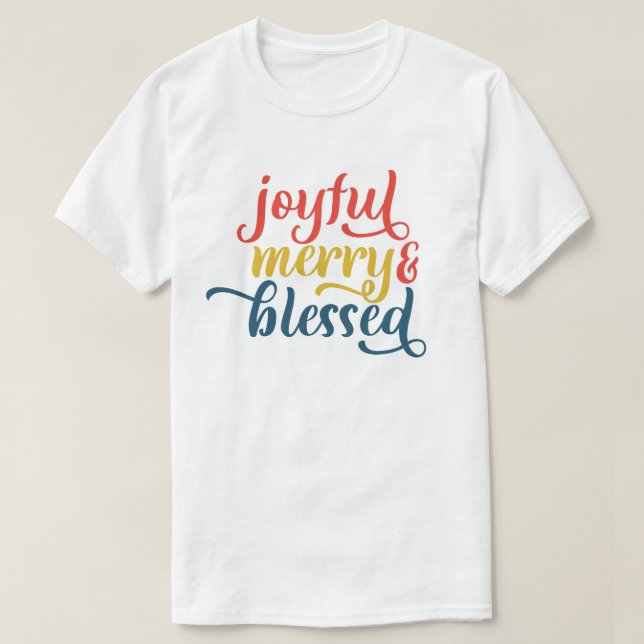 Feliz alegre e abençoada T-Shirt Natal (Frente do Design)