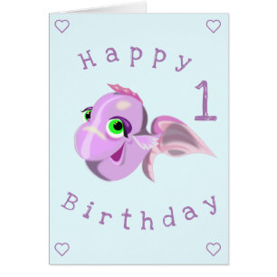 Feliz aniversário 1 Cartão Peixe Feliz