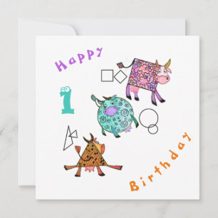 Feliz Aniversário 1 - Vacas Geométricas Colorida
