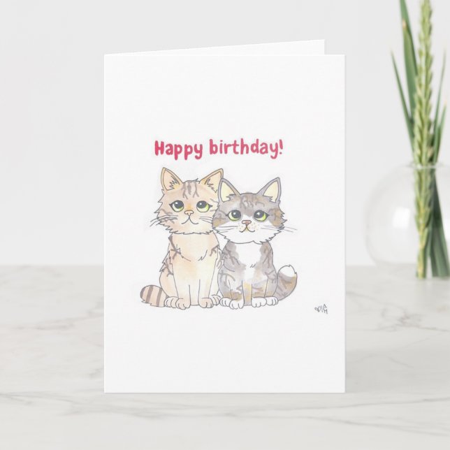 Feliz aniversário - 2 Cartões de gatos (Frente)