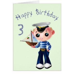 Feliz Aniversário 3 Cartões Pequenos Marinheiros