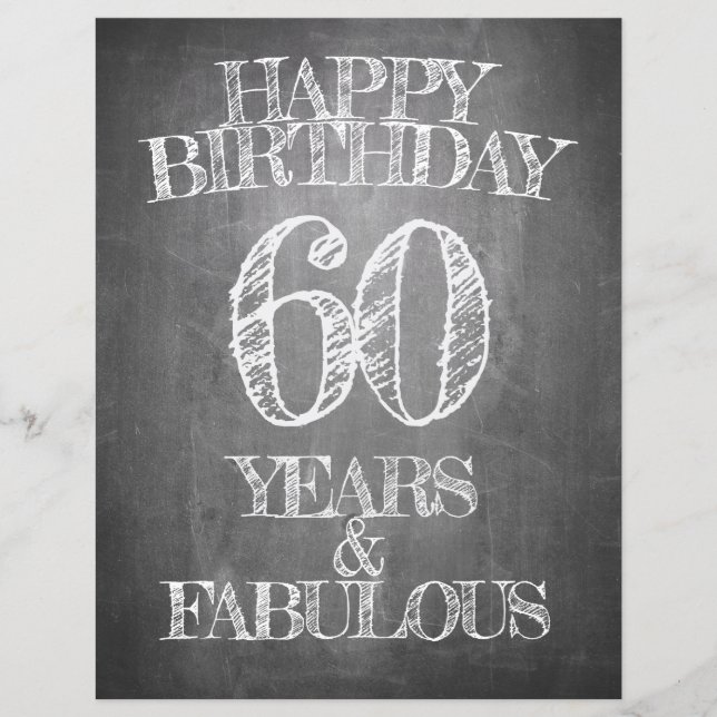 Feliz Aniversário - 60 Anos & Fabuloso em chalkboa (Frente)