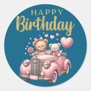 Feliz Aniversário Adesivo de Carro e Ursos Rosa
