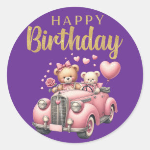 Feliz Aniversário Adesivo de Carro Rosa e Ursos