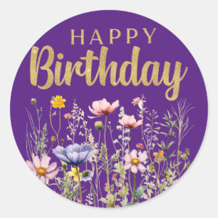 Feliz Aniversário Adesivo Simples Clássico Flor Si