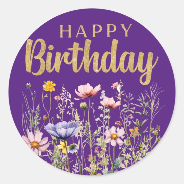 Feliz Aniversário Adesivo Simples Clássico Flor Si (Frente)