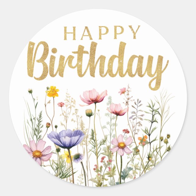 Feliz Aniversário Adesivo Simples Clássico Flor Si (Frente)