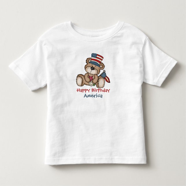 Feliz aniversário América 4 de julho urso T-Shirt (Frente)