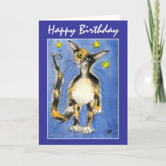 Feliz Aniversário Azul Cartão de Saudação de Gato