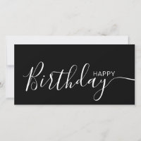 Feliz Aniversário Black White Modern Flat Card