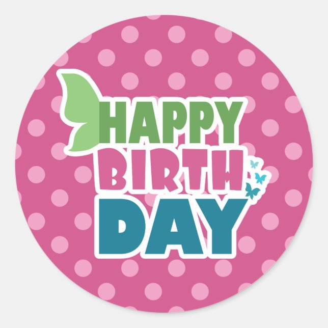 Feliz aniversário, bolinhas rosa, adesivos de borb (Frente)