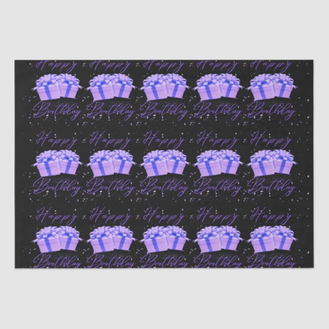 Feliz Aniversário Bonito Papel de Tecido Roxo (Frente )