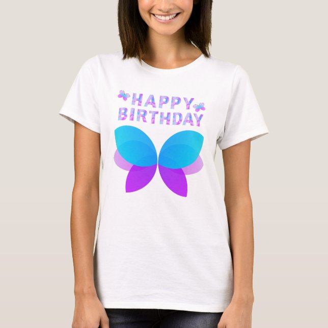 Feliz Aniversário Borboleta T-Shirt (Frente)