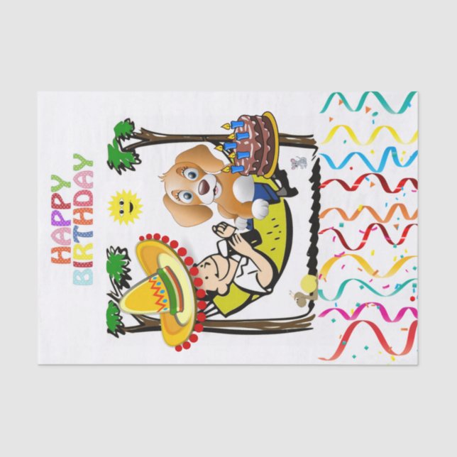 Feliz Aniversário Cachorro de Papel Tecido Feliz (Frente )