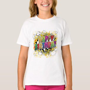 Feliz Aniversário - Camisa T Estilo De Livro De BD