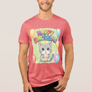 "Feliz Aniversário Camiseta de Gato Fofo"