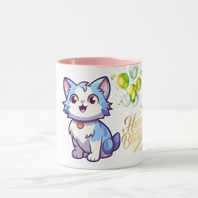 Feliz Aniversário Caneca de Café de Gato – Present (Centro)