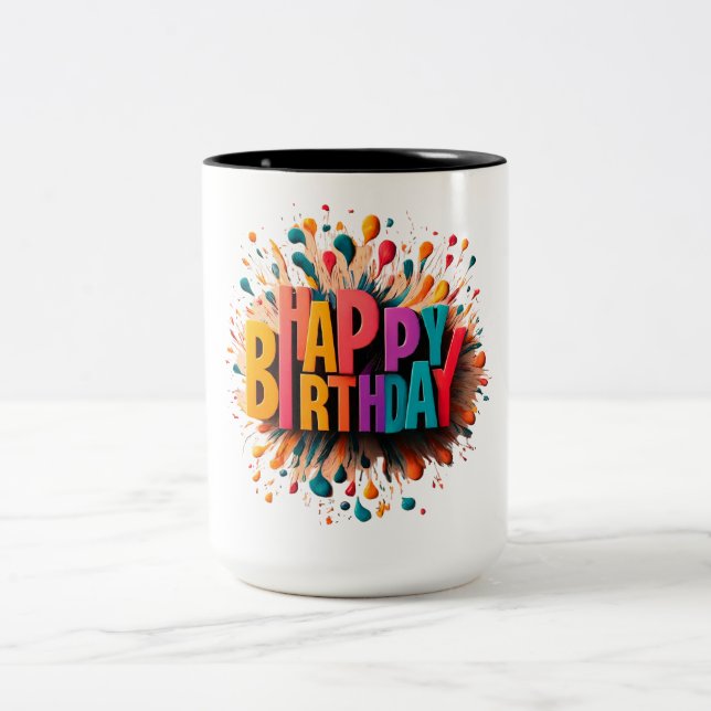 FELIZ ANIVERSÁRIO Caneca de dois tons (Centro)