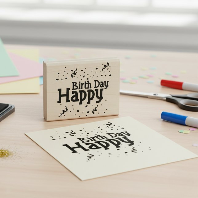 Feliz Aniversário Carimbo de Borracha Confetti (Happy Birthday Rubber Stamp)