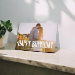 Feliz Aniversário Cartão com fotos Vintage Bold<br><div class="desc">Comemore aniversários com um toque de encanto rústico usando este delicioso cartão de saudação. A frente mostra sua foto com a saudação "Parabéns" em uma fonte vintage ousada, exuando um estilo rústico e country. Dentro, a dobra esquerda mostra uma colagem de fotos com quatro fotos, fazer uma maneira perfeita de...</div>