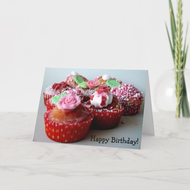 Feliz aniversario! Cartão com muffin (Frente)