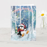 Feliz Aniversário Cartão de Bebê Feliz Pinguim