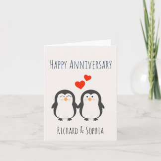 Feliz Aniversário - Cartão de Casal Pinguim Bonito
