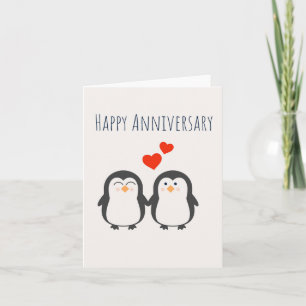 Feliz Aniversário - Cartão de Casal Pinguim Bonito